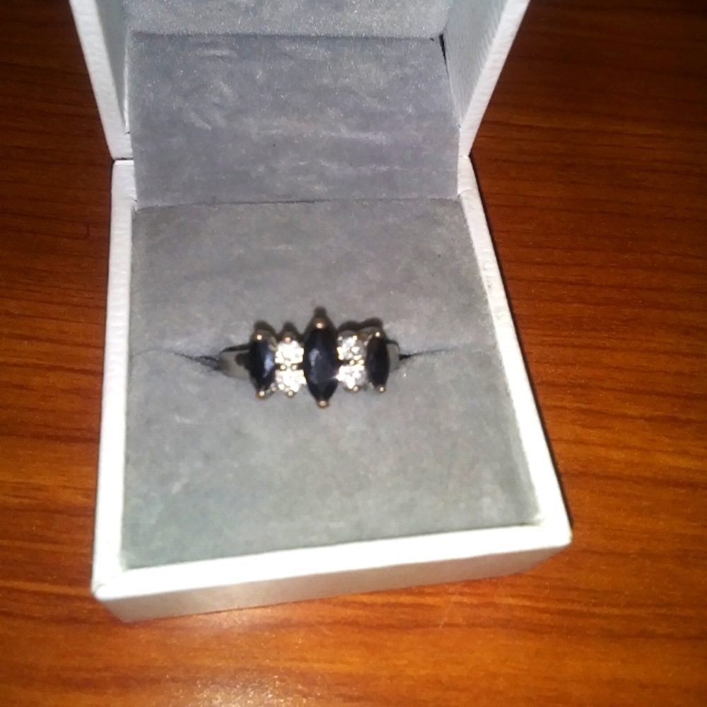 Black Sapphire and diamond sterling silver ring